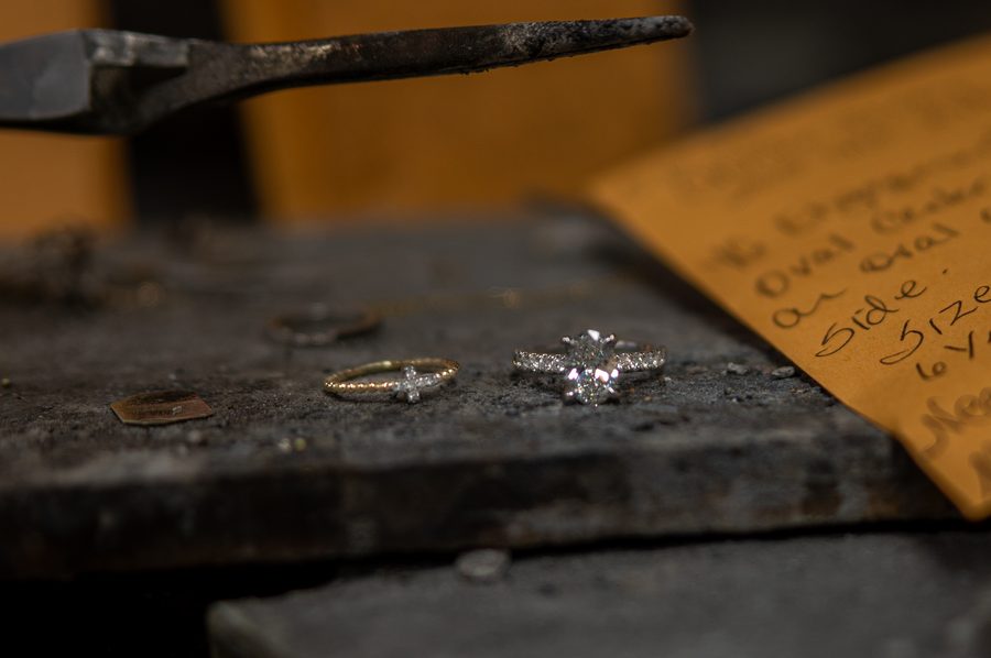 Custom jewelry being crafted at Rebecca's Fine Jewelry