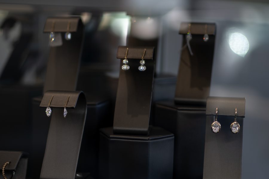 Earrings display at Rebecca's Fine Jewelry